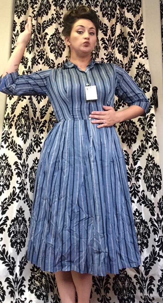 50's Deadstock Striped Shirtwaist Dress