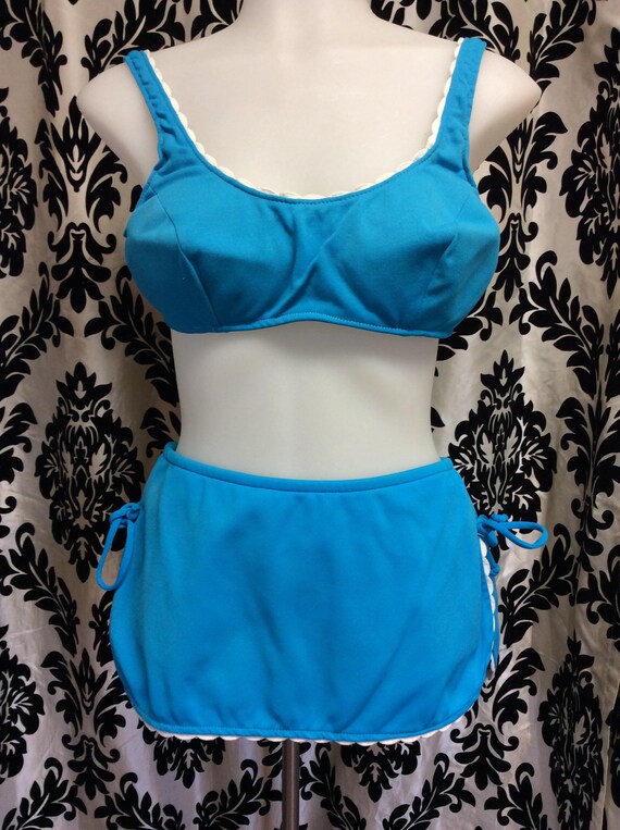 Cerulean Blue 60's Bikini with White Swoop Trim