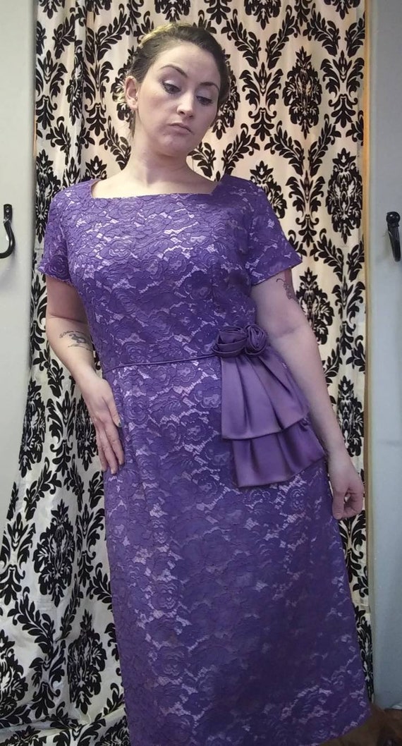 purple lace sheath dress