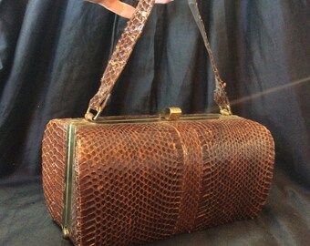 Vintage Snake Skin Barrel Purse