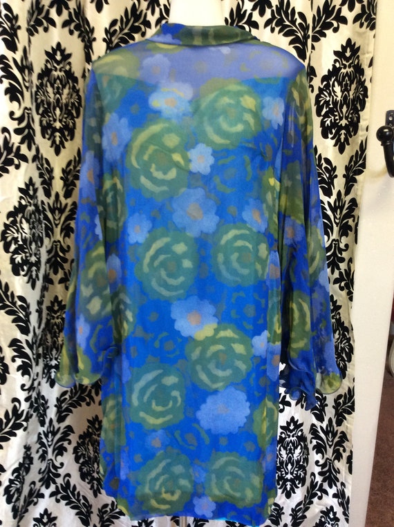 60's Floral Rayon Trapeze Dress with Batwing Sleev