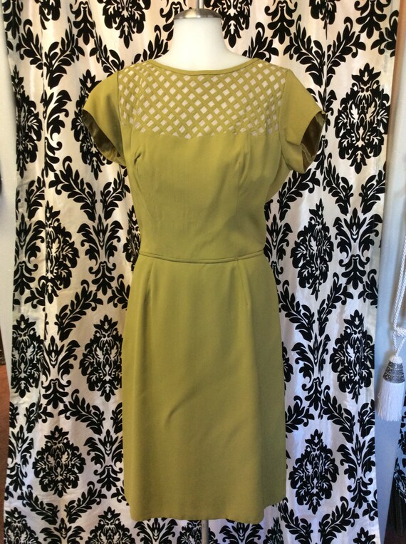 FABULOUS OLIVE Green Wiggle Dress 1950s/60s with b