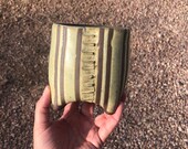 Copper on Dark Brown Striped Lines Ceramic Planter Extra Small Tall, Succulent Planter, Cactus Planter, Herb Pot, Flower Pot