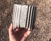 White on Dark Brown Lines Ceramic Planter Extra Small Tall, Succulent Planter, Cactus Planter, Herb Pot, Flower Pot