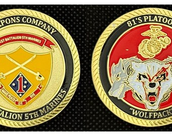 1st Battalion 5th Marines Weapons Company Wolfpack Challenge Coin - 4D