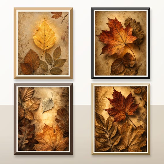 Set of 4 Autumn Leaves Textured Surface Prints