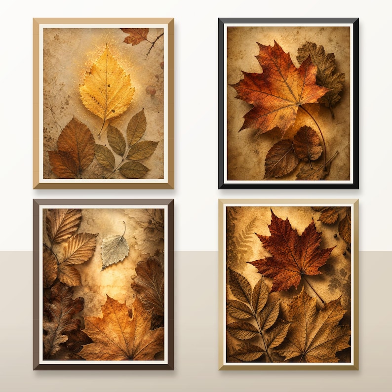 Set of 4 Autumn Leaves Textured Surface Prints