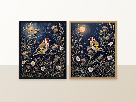 Set of 2 Abstract Goldfinch Bird Thistle Sculptural
