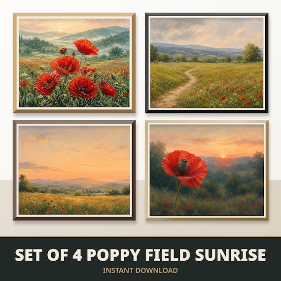Set of 4 Poppy Field Sunrise Prints