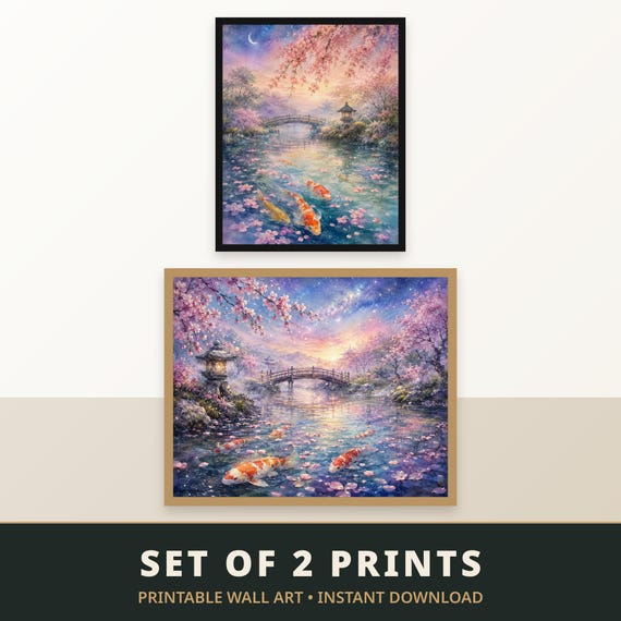 Set of 2 Koi Fish Cherry Blossom Prints