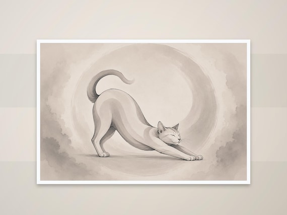 Cat Stretching Circle Art