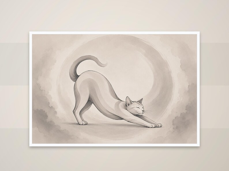 Cat Stretching Circle Art — printable wall art