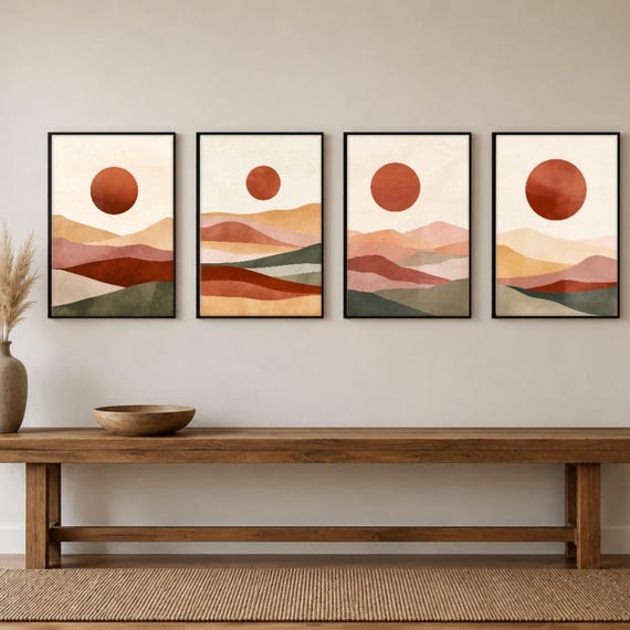 Set of 4 Abstract Landscape Sun Prints