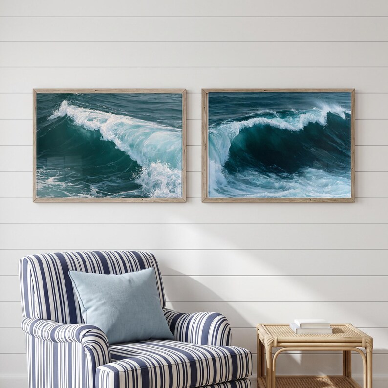 Set of 2 Stormy Ocean Waves Prints — printable wall art