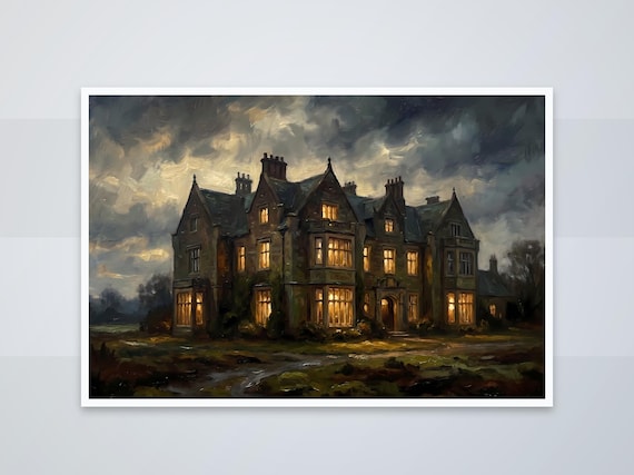 Victorian Manor House Moody Dark Academia Stormy Sky
