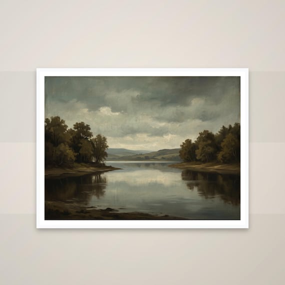 Antique-Style Lake Landscape Print