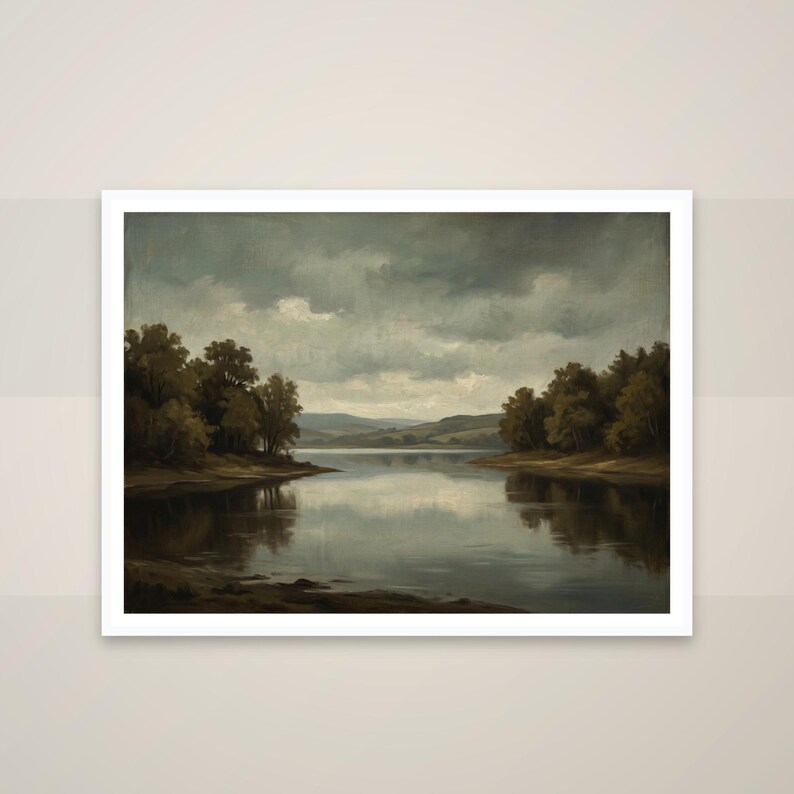 Antique-Style Lake Landscape Print — printable wall art