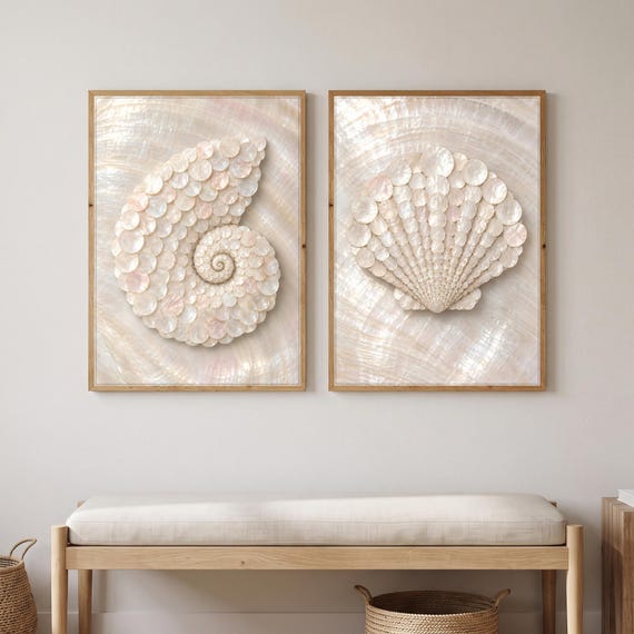 Set of 2 Nautilus Shell Spiral Prints — printable wall art