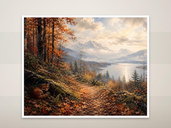 Set of 4 Painterly Autumn Forest Landscape Prints