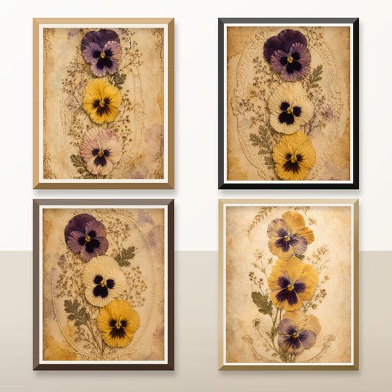Set of 4 Vintage Floral Collage Prints