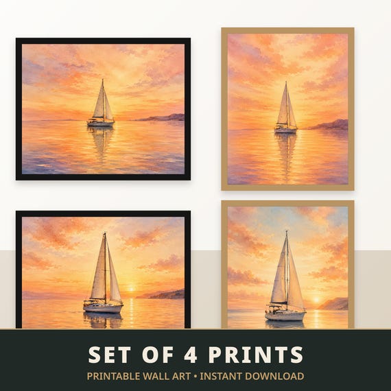 Sailboat Sunset Landscape Prints