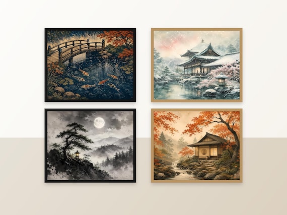 Set of 4 Japandi Landscape Prints
