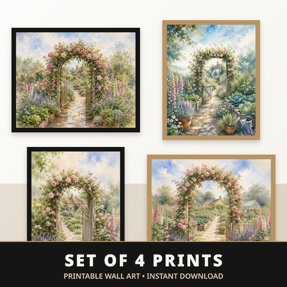 Set of 4 Rose Garden Arch Watercolor Prints