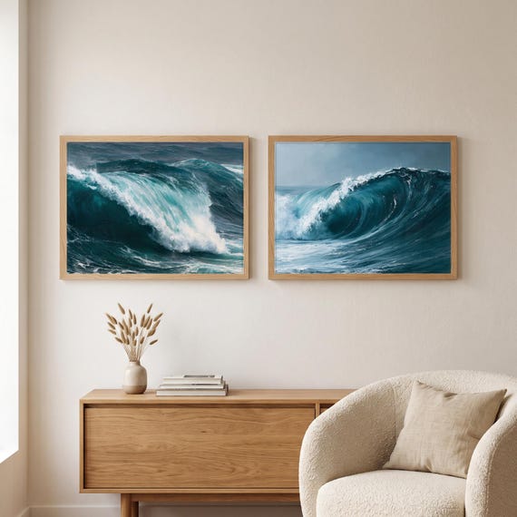 Set of 2 Stormy Ocean Waves Prints — printable wall art