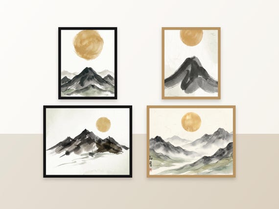Set of 4 Mountain Moon Print