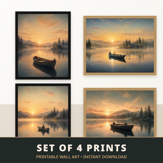 Set of 4 Mountain Lake Prints