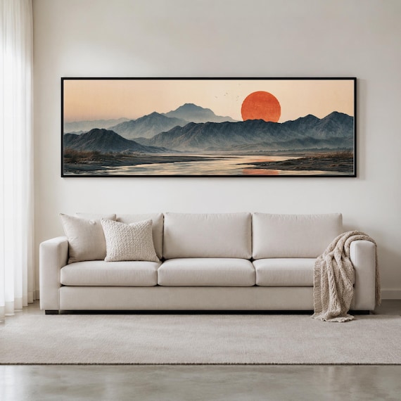 Mountains River Sunset Print