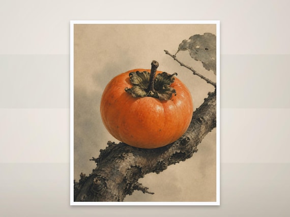 Set of 4 Painterly Persimmon Branch Prints