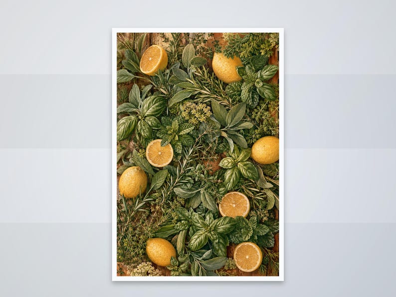 Lemons Herbs Leaves — printable wall art