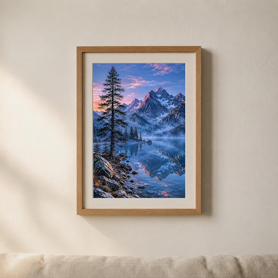 Set of 5 Mountain Lake Landscape Prints
