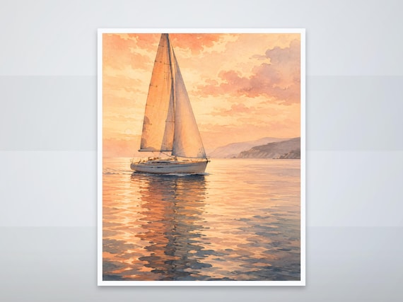 Set of 4 Sailboat Sea Sunset Prints