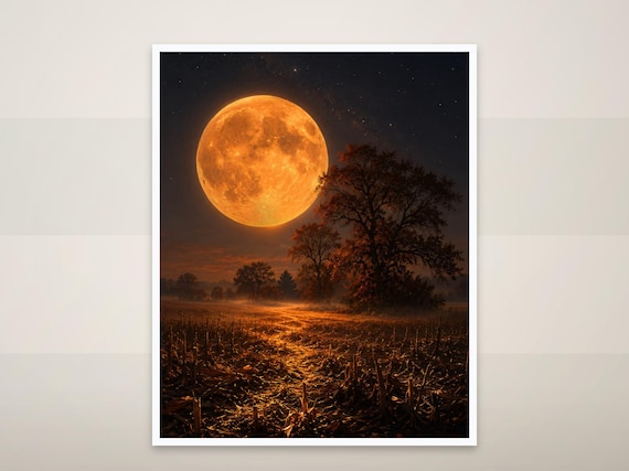 Set of 4 Golden Full Moon Autumn Prints