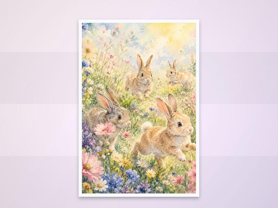Playful Bunny Rabbits Spring Meadow Print