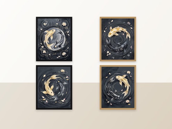 Set of 4 Koi Fish Yin Yang Prints