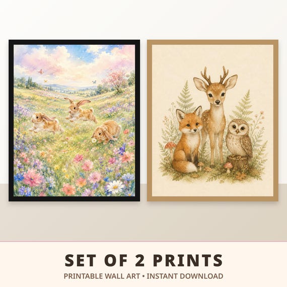 Set of 2 Bunnies Meadow Prints