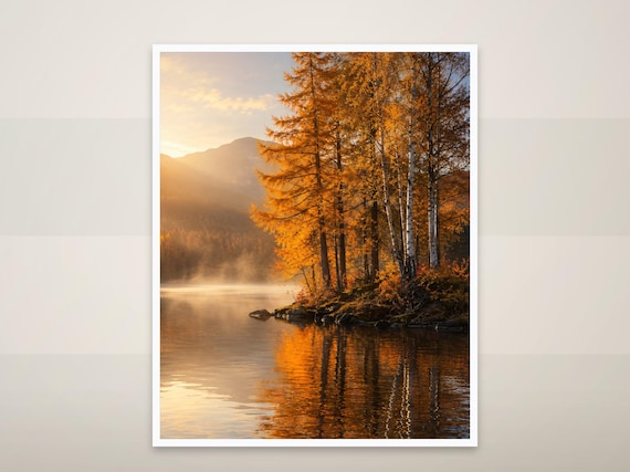 Set of 4 Autumn Lakeside Landscape Prints