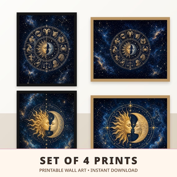 Set of 4 Zodiac Wheel Prints