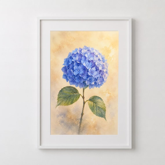 Set of 4 Blue Hydrangea Flower Prints