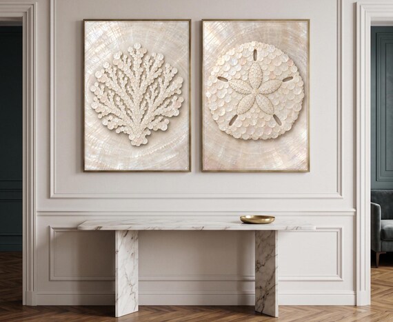2 Coral Branch and Sand Dollar Prints — printable wall art