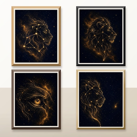 Golden Leo Constellation Lion Head Prints