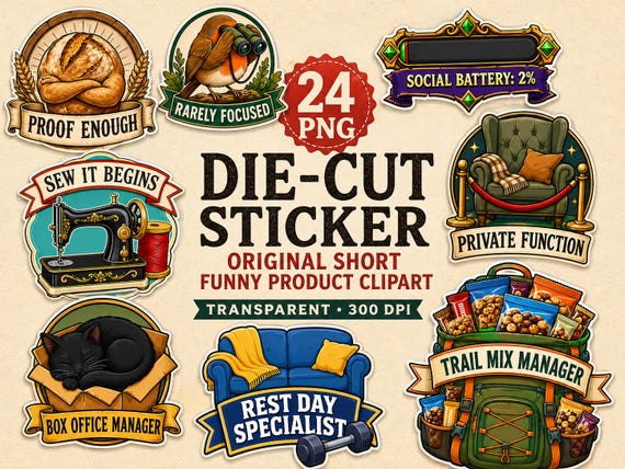 Die-Cut Sticker Original Short Funny Product Clipart Bundle