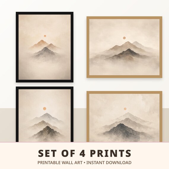 Set of 4 Misty Mountains Sun Prints