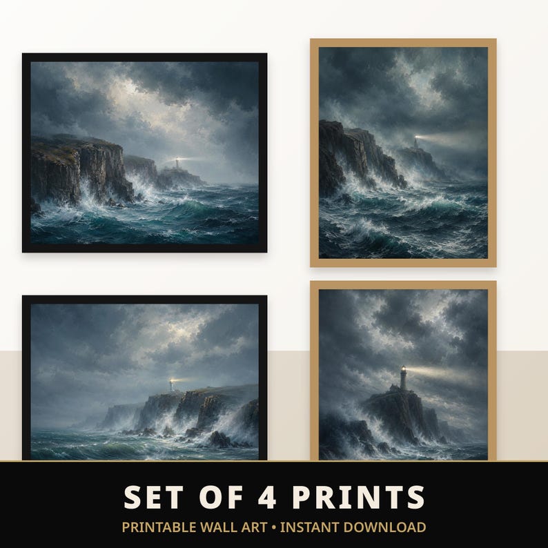 Set of 4 Lighthouse Cliff Prints — printable wall art