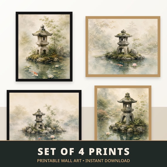 Set of 4 Japanese Garden Lantern Prints