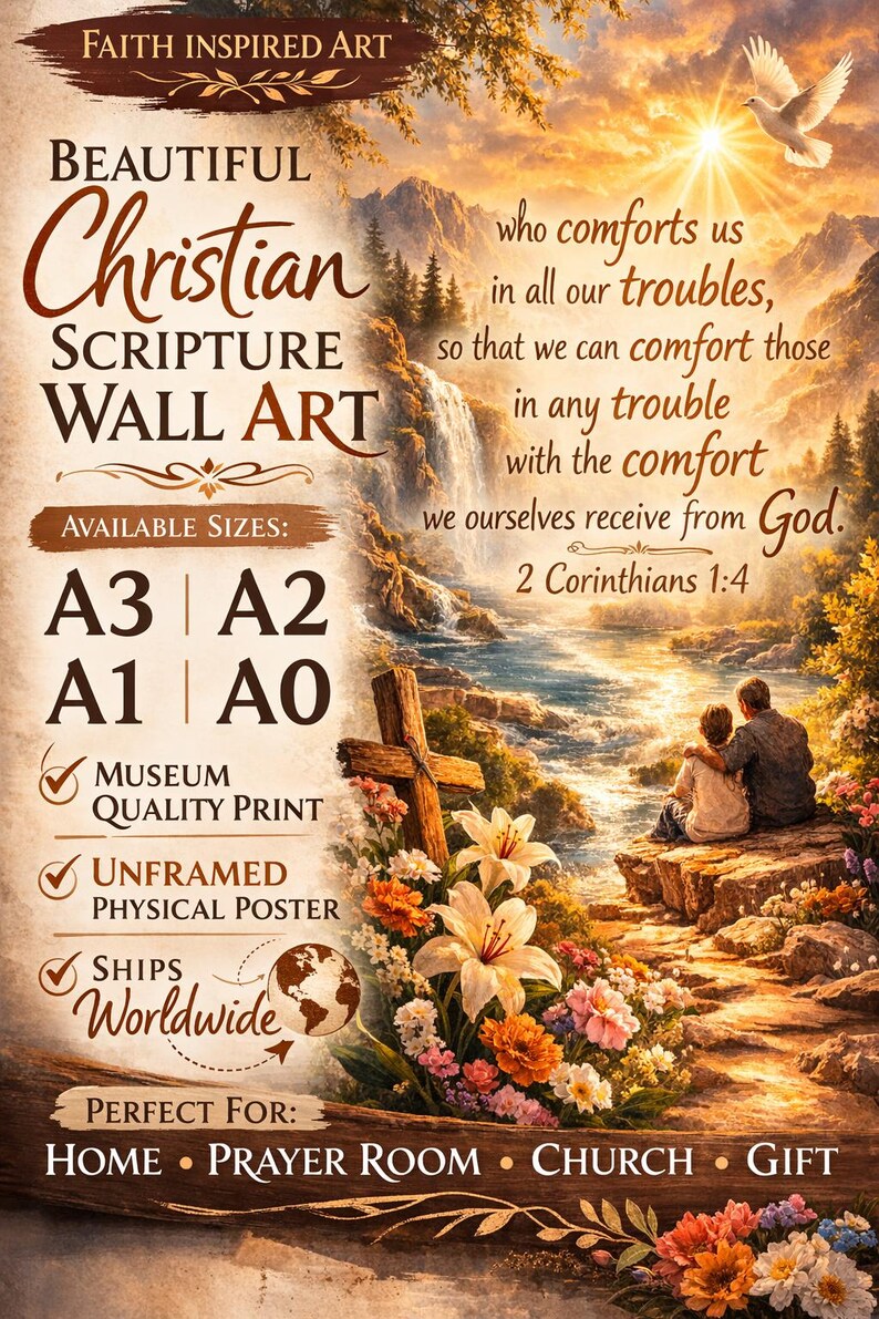 2 Corinthians 1:4 Scripture Poster | Comforting Bible Verse Wall Art ...