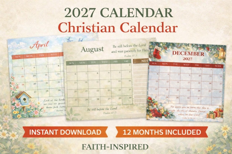 2027 Christian Calendar Printable | Faith Bible Verse Wall Calendar ...